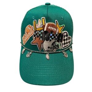 Green Embroidered patch Cap with Charms